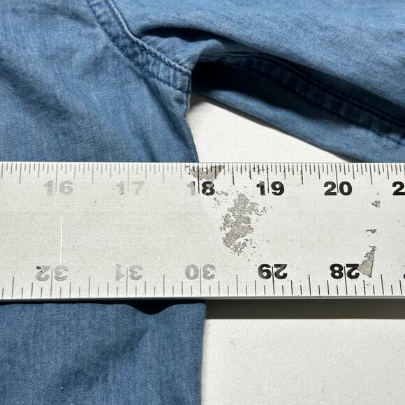 ROXY Western Shirt Size S Blue Button Up Long Sleeve 100% Cotton MISSING BUTTON - Picture 6 of 8
